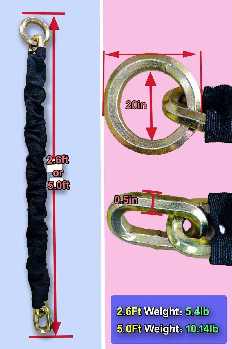 Ribowri سلسلة أمان مقاومة للقطع للاستخدام الثقيل 5 قدم × 1/2 " فولاذ مقسى قفل مقاوم للقطع للدراجات النارية والمقطورات والأبواب والمرائب سلسلة أمان ضد السرقة【1.5م*12مم】 - Image 2